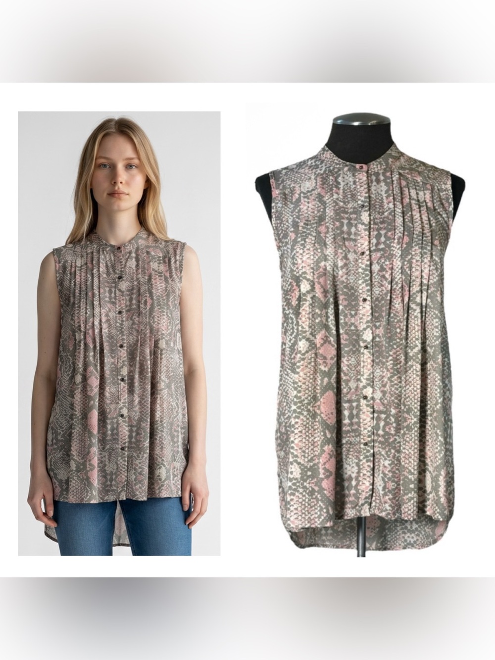 🆕 Daniel Rainn – Snakeskin Animal Print Pleated Sleeveless Top – Small